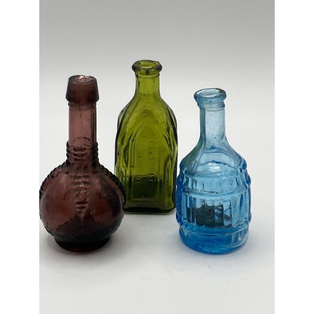 Vintage MCM Lot Of 3 Collectable Wheaton Miniature Glass Bitters Bottles No Cork
